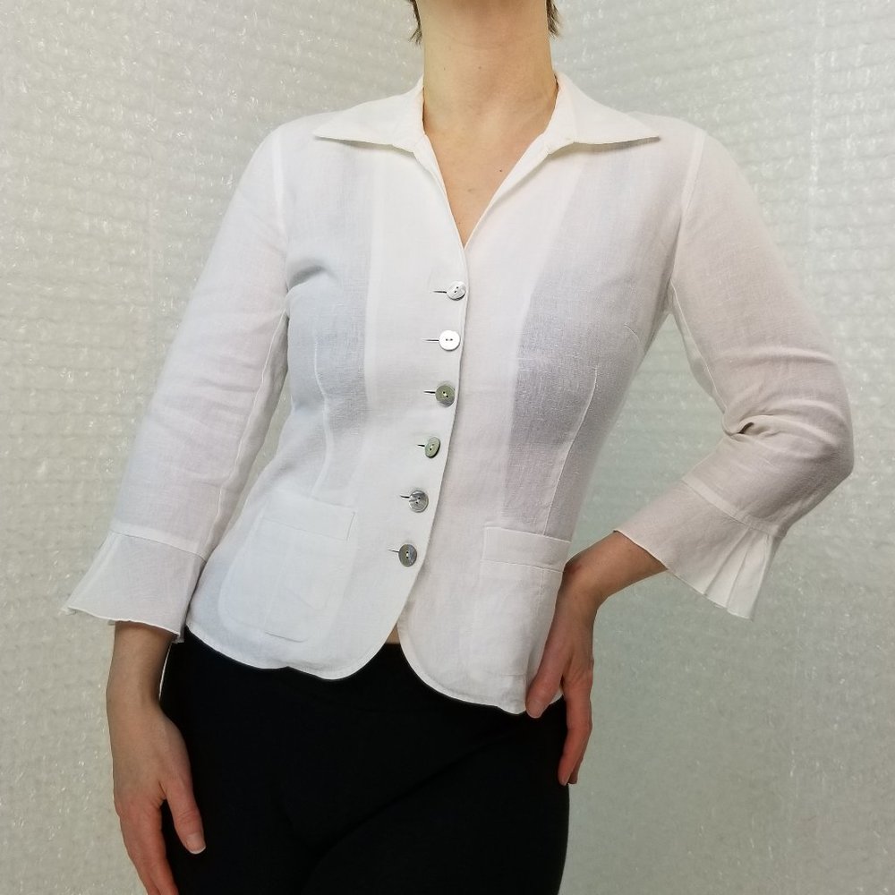 Talbots White Button-Front Feminine Blouse